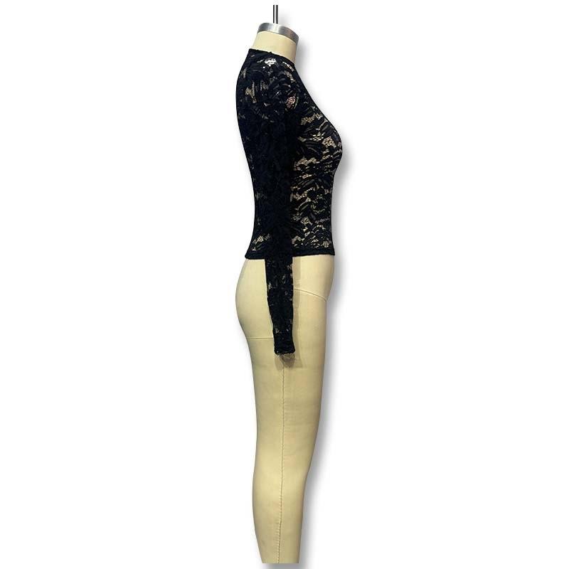 Tooxika Black Lace Slim See-through Long Sleeve New Spring And Autumn Fashion Tops
