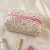 Quilted Floral Makeup Bag Zipper Cute Print Flower Storage Organizer Makeup Brush Toiletry Bag Large Capacity Cosmetic Bag