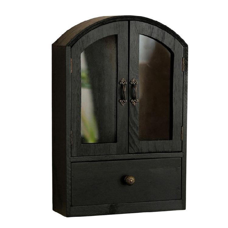 

Дерев яна настільна шафа для зберігання в буколічному стилі, з видимою скляною панеллю, багатоцільові органайзери для спальні, ванної кімнати, необхідні речі