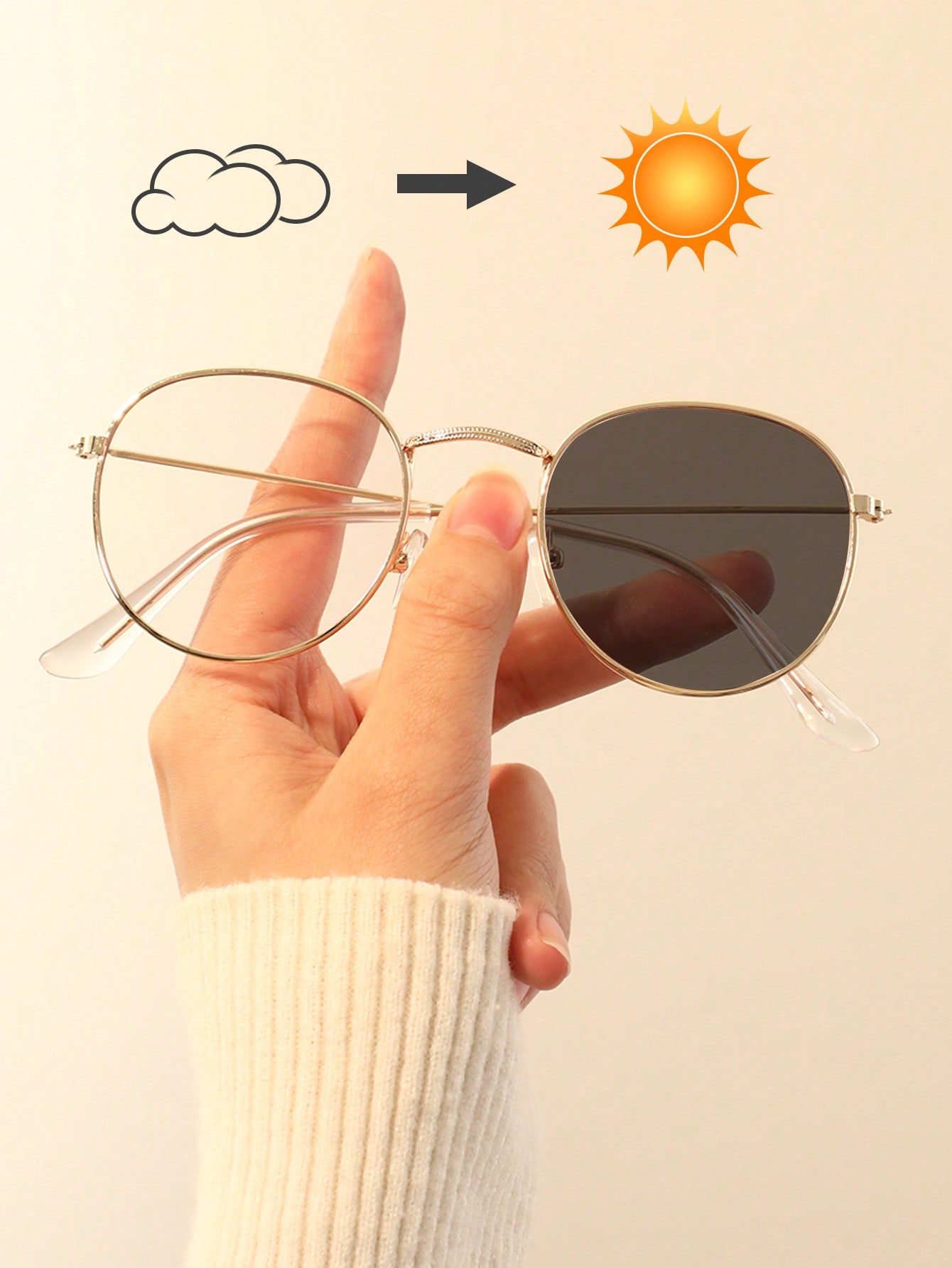 1/2 PCS Durable Metal Metal Unisex Oval Spectacle Frame Frame Trendy Photochromic Sun Glasses Glasses Classic For Daily School