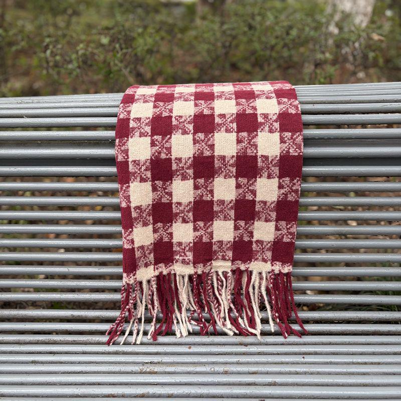Women's Red Plaid Cashmere-Like Scarf Shawl - Warm, Versatile, Fashionable for Autumn and Winter