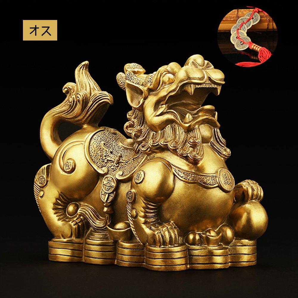 Pixiu (mythical creature) - Male and Female Pair - Copper - Feng Shui Charm - A Set of 2 - A Feng Shui Item for Attracting Wealth, Gambling Luck, and