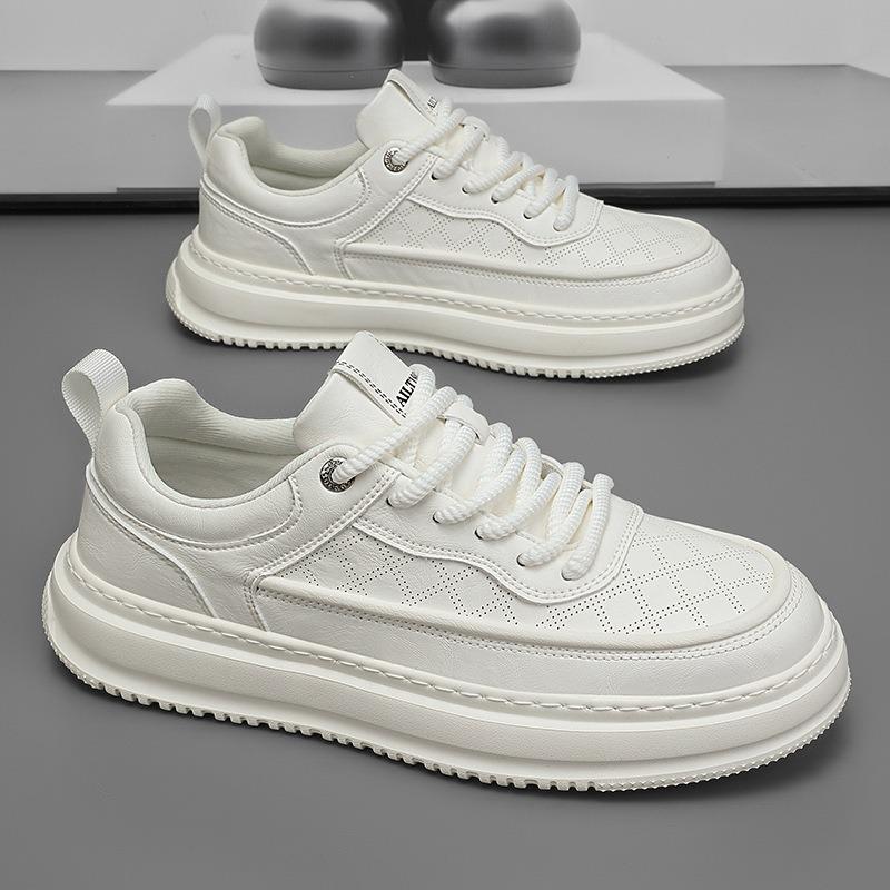 Fashion Trendy Men's Pu Leather Platform Casual Shoes Student Breathable Board Shoes Spring Autumn White Walking Sneakers Zapatos Tenis
