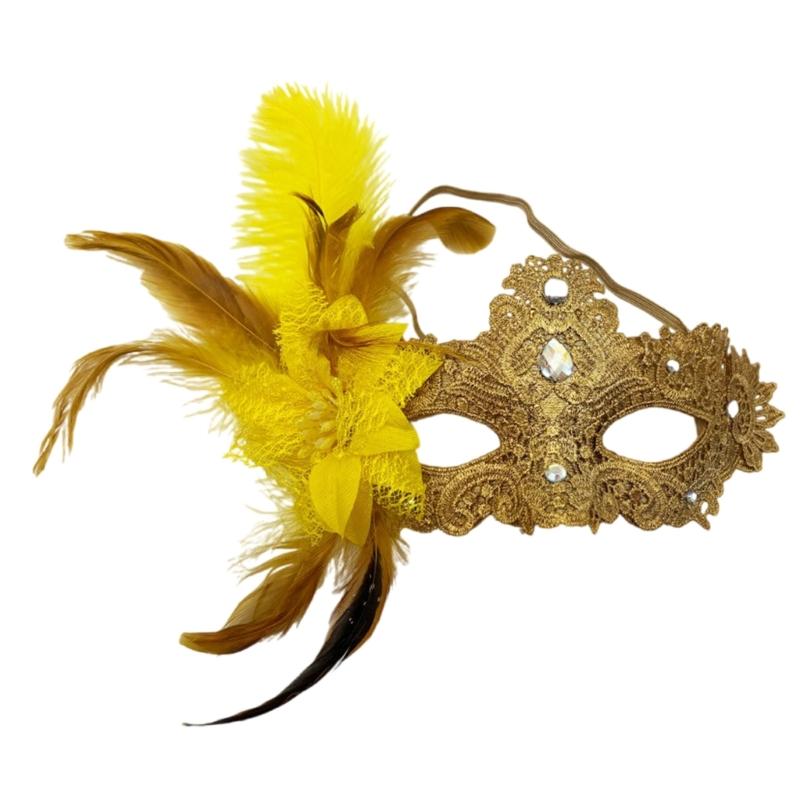 Glittering Feather Plastic Face Cover For Halloween Parties Easy To Wear Costume Mask With Rhinestones Decoration