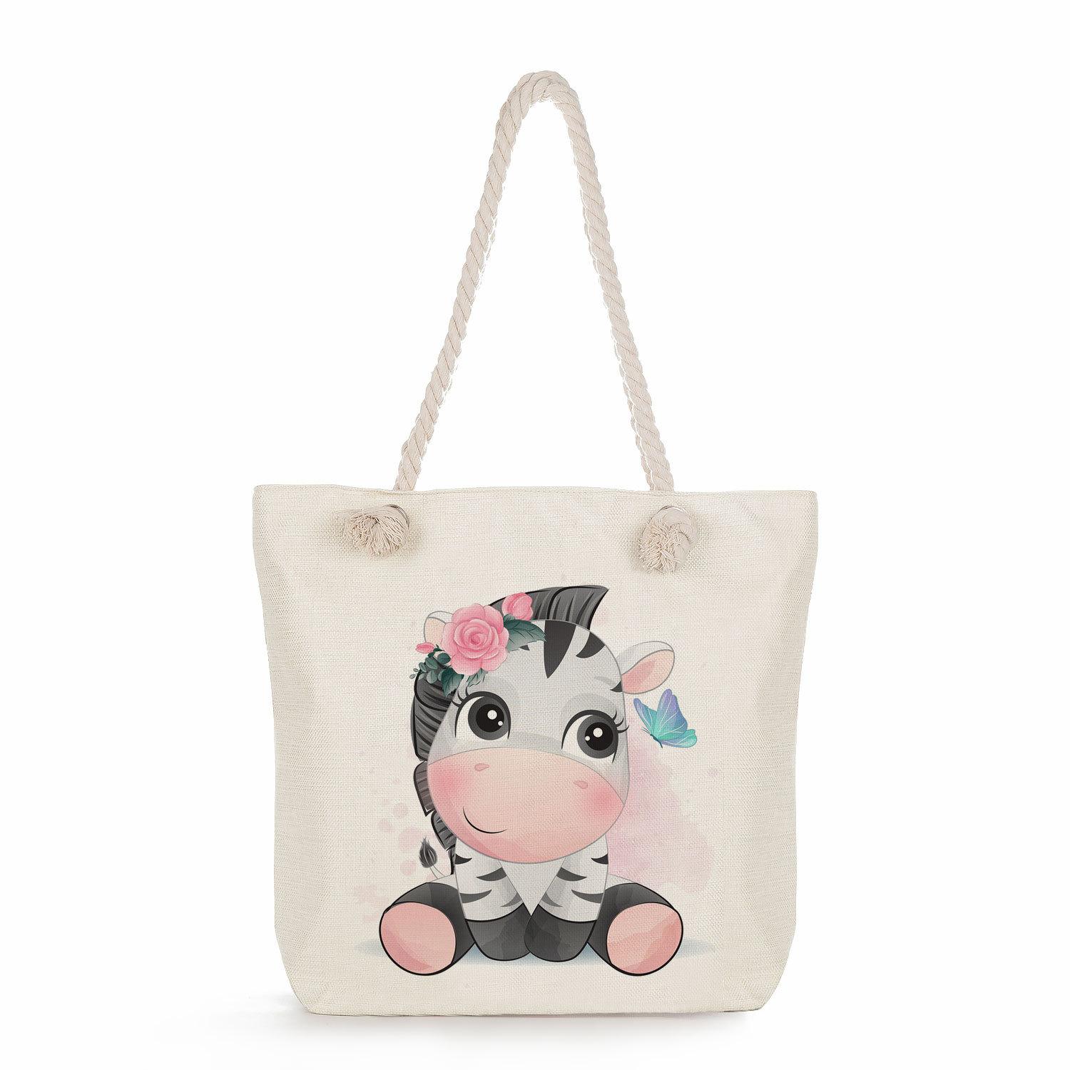 

Multifunctional Cute animals Printed Thick Rope Shoulder Beach Bag 7586