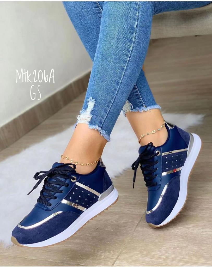 Foreign Trade Sports Shoes Women's Autumn New European and American Large-size Thick-soled Color Matching European and American Casual Low-top Sports