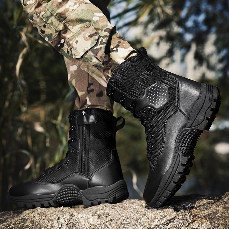 Men's Tactical High-Top Side-Zip Combat Boots for Special Forces and Off-Road Use.