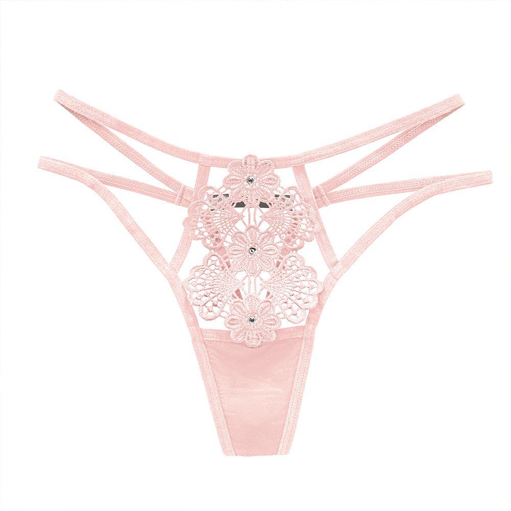 French Light Luxury Hollowed-out Thong Female Temptation Hot Diamond Embroidery Perspective Interwoven Thin Strap Sexy Underwear