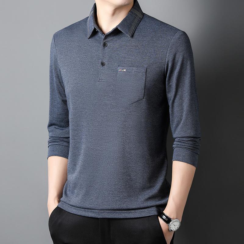 Men'S Fashion Casual Long Sleeved Polo Shirt 2025 Autumn New Item Business Solid Color Casual Versatile T-Shirt