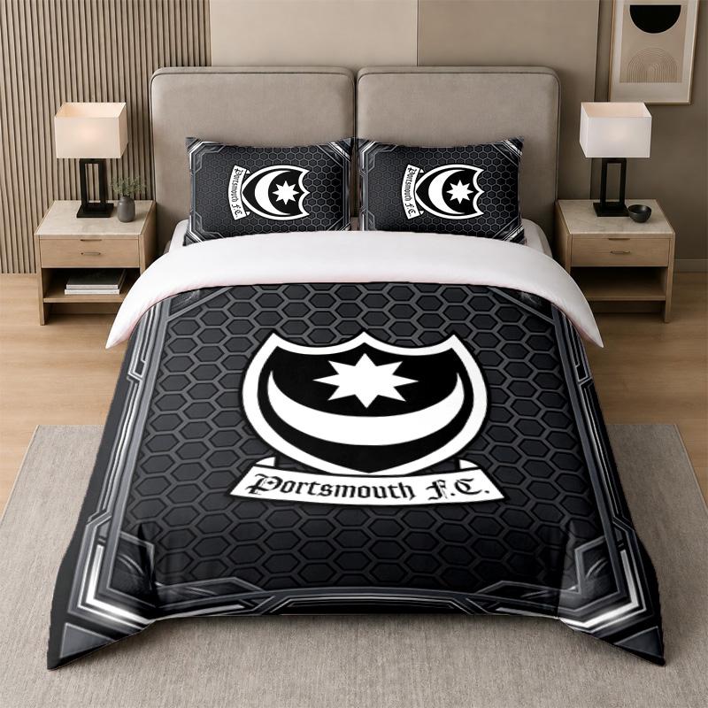 3Pcs Bedding SetPortsmouth FC Soft Bed Sheet and Two Pillowcases Home Bedroom Decor