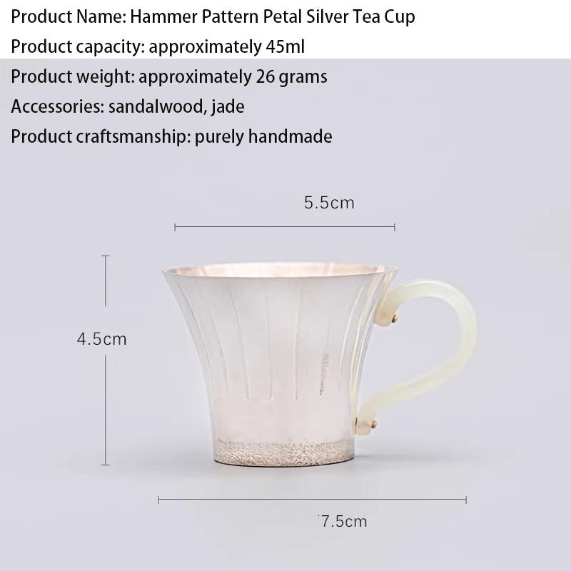 Чистое серебро 999 пробы, ручная работа, узор «один молоток», серебряная чашка для чая, домашний чайный сервиз, серебряная чашка с лепестками <50ml