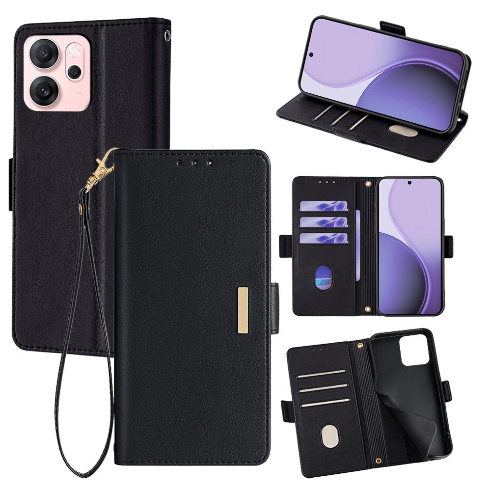 For Oppo Reno14 F 5G Case RFID Blocking Wallet PU Leather Phone Cover with Wrist Strap