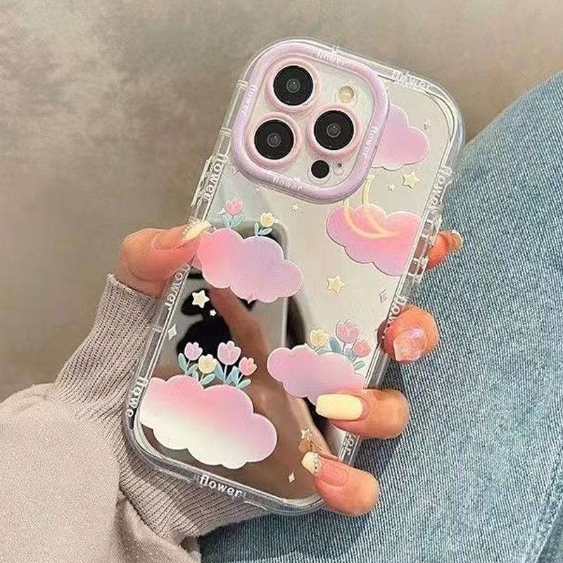 Oil Painting Colored Flower Mirror Phone Case for iPhone 17 16 15 Pro Max 14 Plus 13 12 11 Xs Max Xr X 7 8 Plus 16e Back Cover