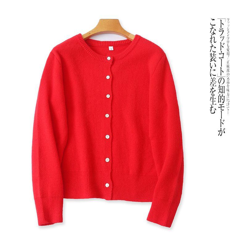 

Cardigan Sweater, New Autumn Fashion Women s Clothing, Versatile Round Neck Single-Breasted Long-Sleeve Slimming Sweater 32105 Red B-4-30-2 S