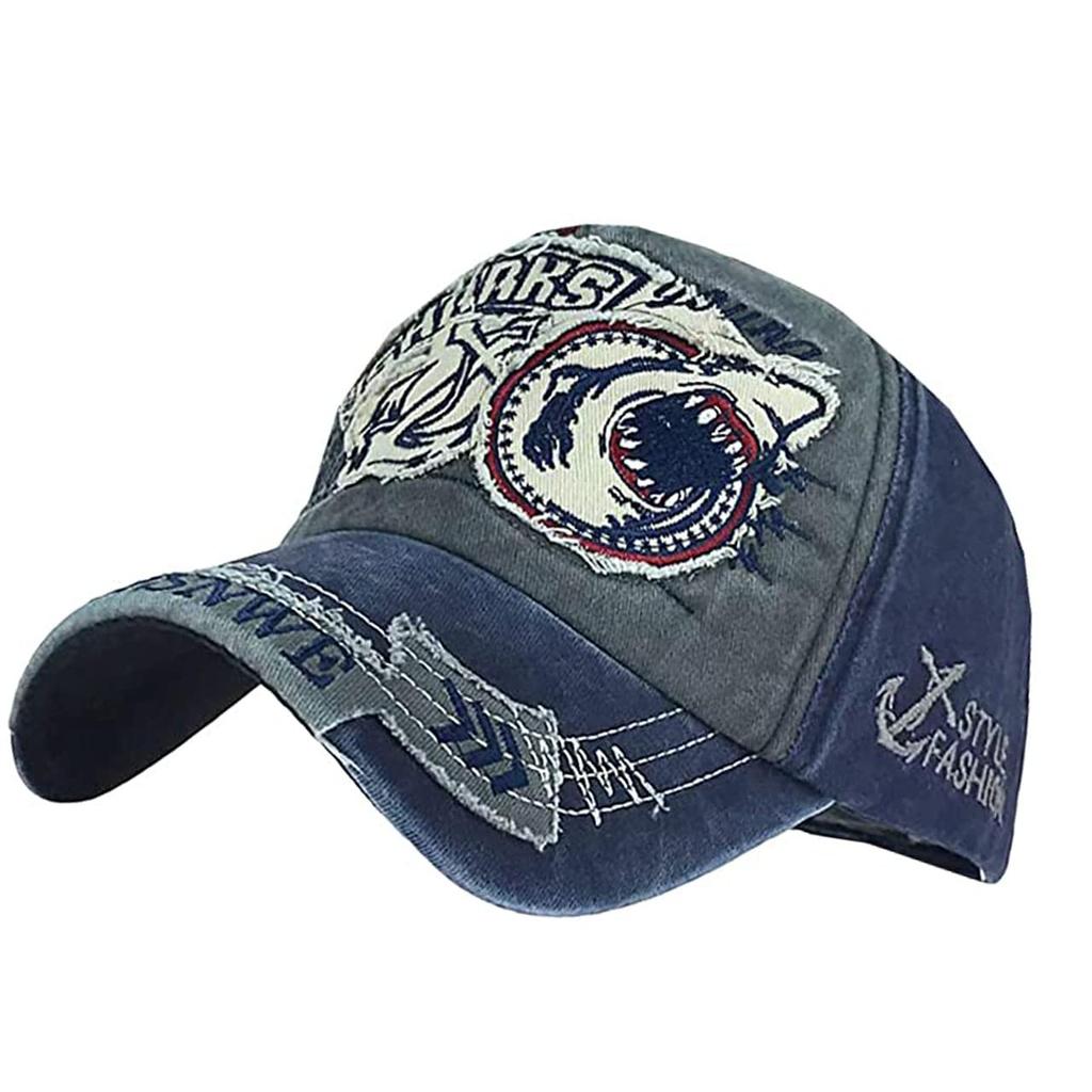 CHROME CRANE Vintage Distressed Cap with Shark Logo CB121 Men's Patch, (Navy)