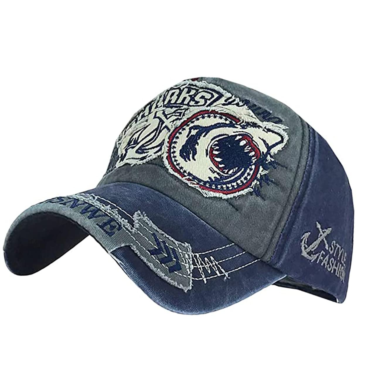 

CHROME CRANE Vintage Distressed Cap with Shark Logo CB121 Men s Patch, (Navy)