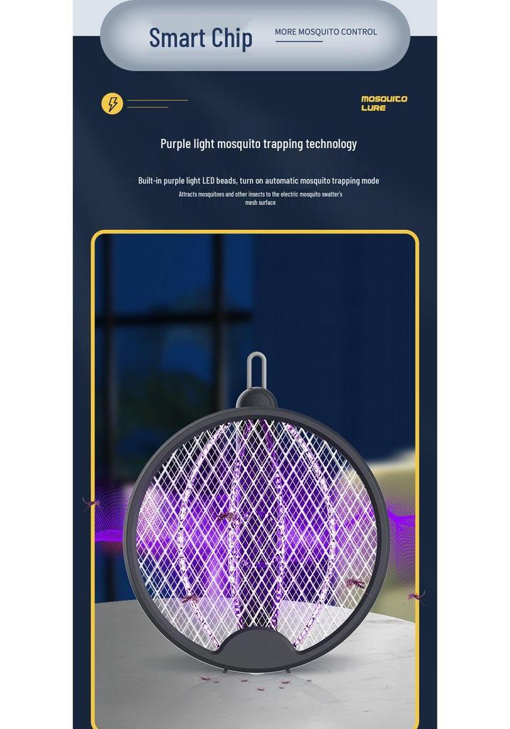 Rechargeable 3-in-1 Foldable Electric Mosquito & Fly Swatter Lamp