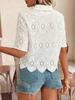 New Spring Summer Women's Clothing New Solid Lace Trim Hollowed Out Short Sleeve Casual Top