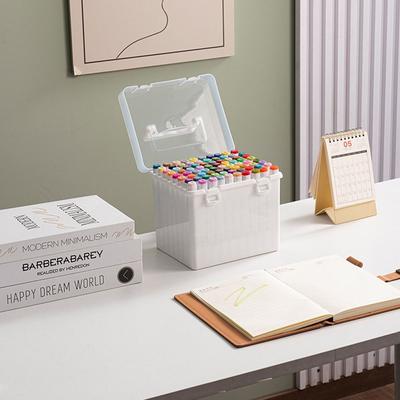 Plastic Marker Pen Organizer Multi-slot Transparent Marker Storage Box Waterproof Handheld Stationery Storage Case Students