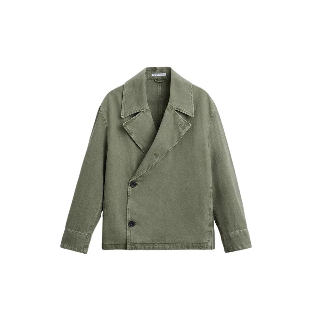 Zara Solid Color Suit Collar Comfortable Long Sleeve Trench Coat Men outerwear Green 0706907-500