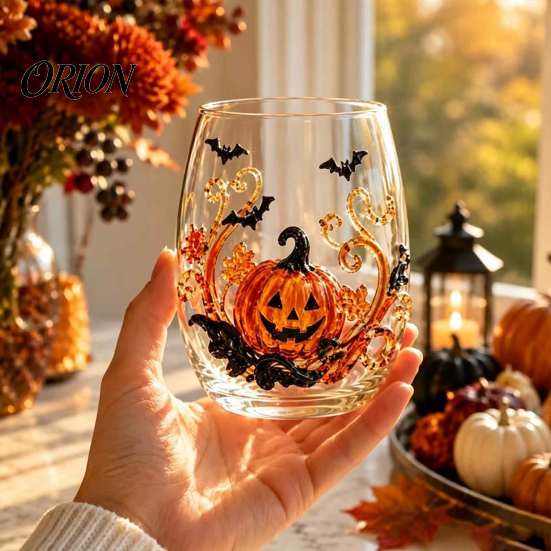 Regali per Festa di Inaugurazione Bicchiere in Vetro di Halloween, Bicchiere da Bevanda con Rilievo Zucca Fantasma Gatto Pipistrello, Bicchieri da Tavola Senza Gambo Spettrali, Stagionale