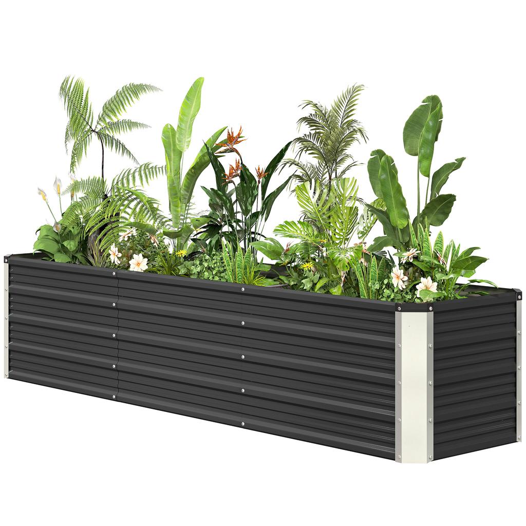 Raised Steel Garden Bed, Planter, Flower Box, Flower Pot with Gloves, Gray, 183 x 47 x 40 cm