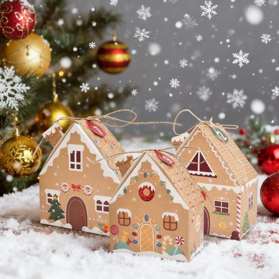 Christmas House Gift Box Set 3D Pop Up Cottage Gift Box Festive Holiday Packaging for Cookies Sweets Toys