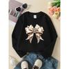 Kids Unisex Crewneck Sweatshirt, Luxury Rhinestone Satin Bow Print Soft Fleece Pullover For Kids Over 4 Years Old
