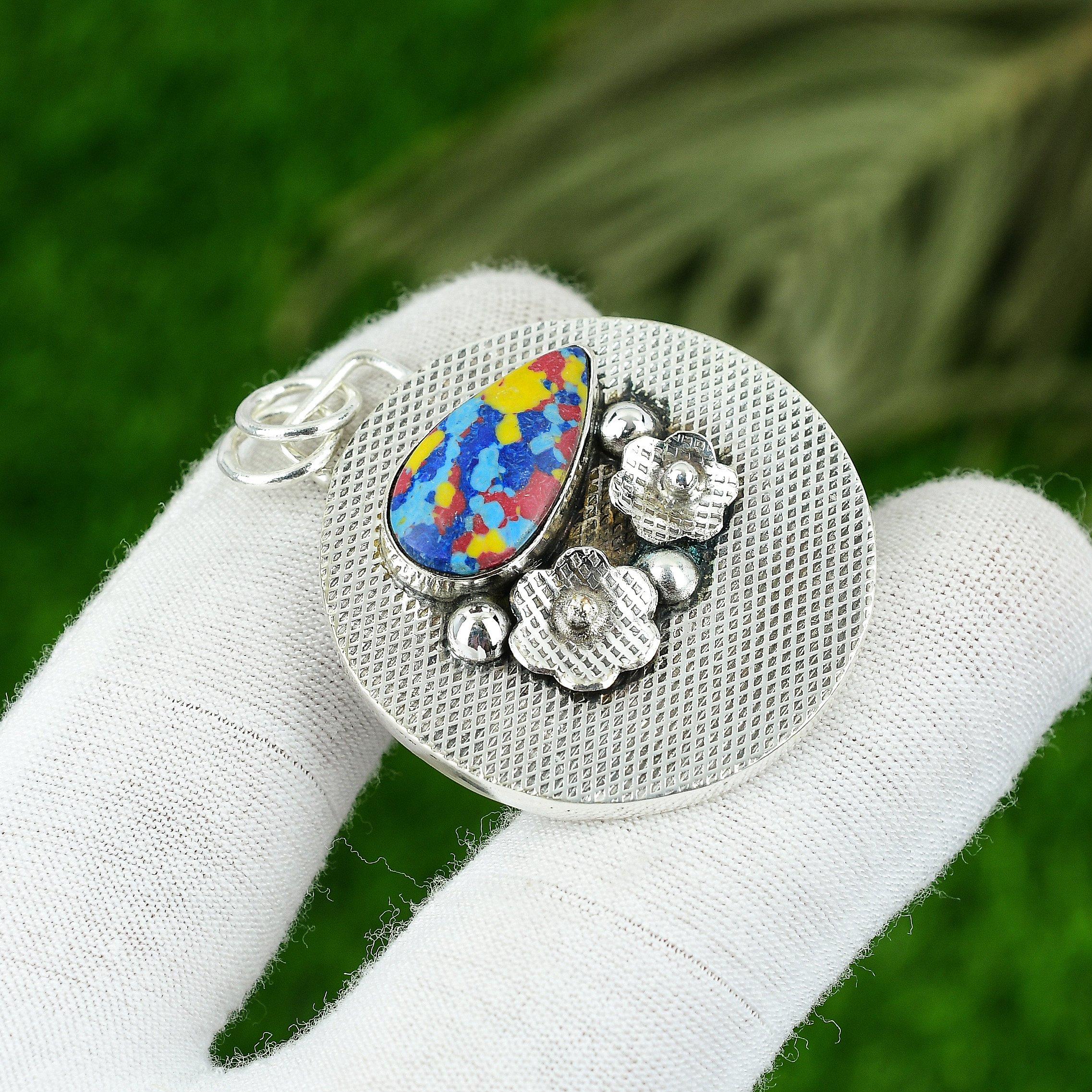 

Wedding Gift For Her 925 Silver Natural Mosaic Balloon Jasper Gemstone Pendant