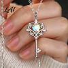 Key Pendant Necklace for Women Magic Necklace Pink Cubic Zirconia Heart Sparkling Rhinestone Sweet Fairy Jewelry Girls Versatile Alloy Chain