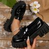Fashion Women's Platform Thick Heel Loafers Plus Size Fashion Black Patent Leather Dress Shoes Woman Comfortable Slip on Outdoor Shoes