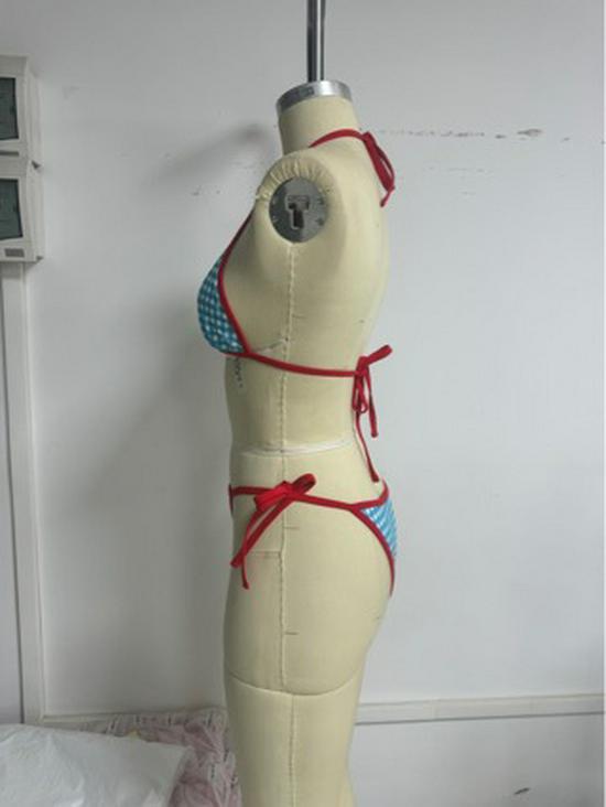 European & American Sexy Houndstooth Tie Halter Triangle Bikini Swimsuit for Women