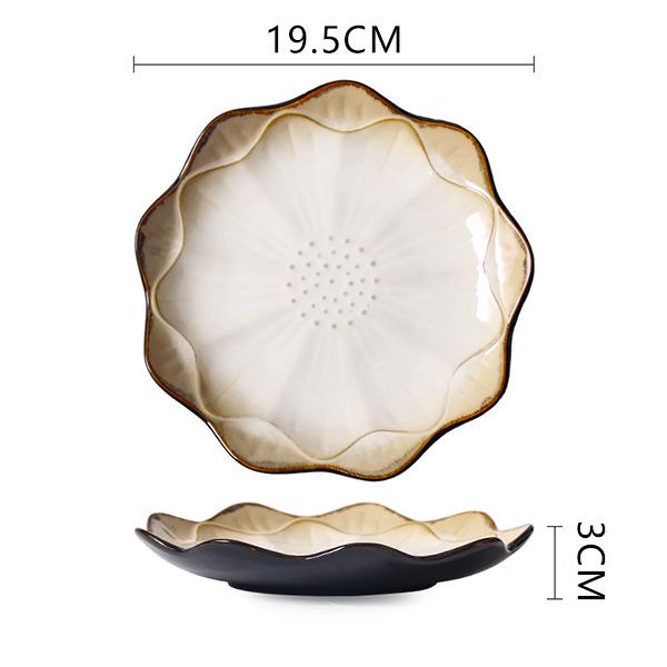 European Lotus Ceramic Irregular Plate and Salad Bowl Set