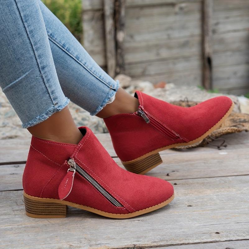 Eleganta slip-on ankelstövlar för damer, spetsig tå, vinterstövlar med dragkedja, dämpad TPR-sula