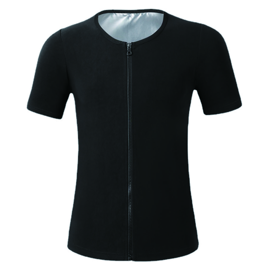 Traje de Sauna Sudadera para Hombre Camisetas de Manga Corta Adelgazante Top Térmico con Cremallera Camisa de Entrenamiento Moldeador Corporal para Hombre Ropa Moldeadora