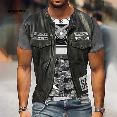 Men's Retro Motorcycle Engine 3D Printed T-Shirt Summer Breathable Short Sleeve T-Shirt Round Neck Top Men's Street Casual Clothing