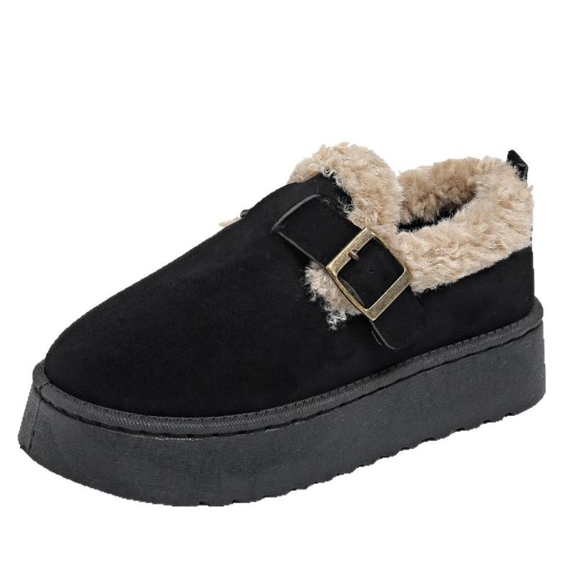 Foreign Trade New Muffin Thick-soled Wool Mouth Low-top Cotton Shoes Women's Northeast Winter Round Head Warm Velvet Buckle Snow Boots