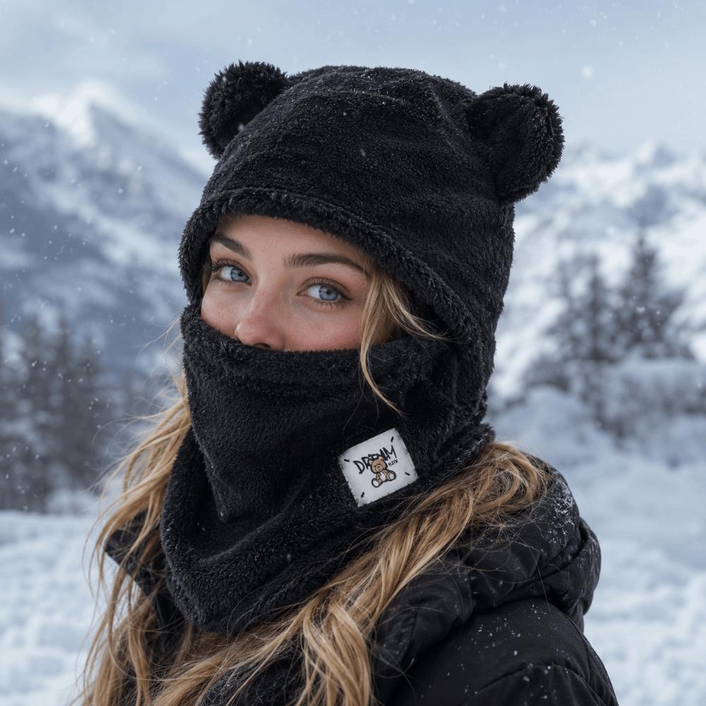 Windproof Cute Bear Cap Scarf Set Plush Ear Protection Hat Fashion Pullover Cap Women Girls