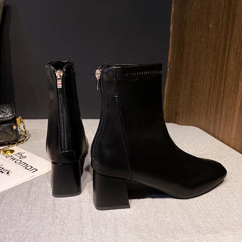 Women's Martin Boots New Casual Chunky Heel Motorcycle Ankle Boots Back Zipper Short Boots