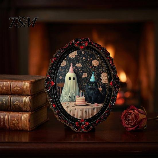 Retro Gothic Room Accessories Halloween Ghost Refrigerator Magnet, Fridge Magnets, Oval Picture Magnetic Magnets Frame Stickers for Kitchen