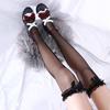 Breathable Transparent Korean Style Lace Women Hosiery Polyester High Knee Socks Bow Stockings