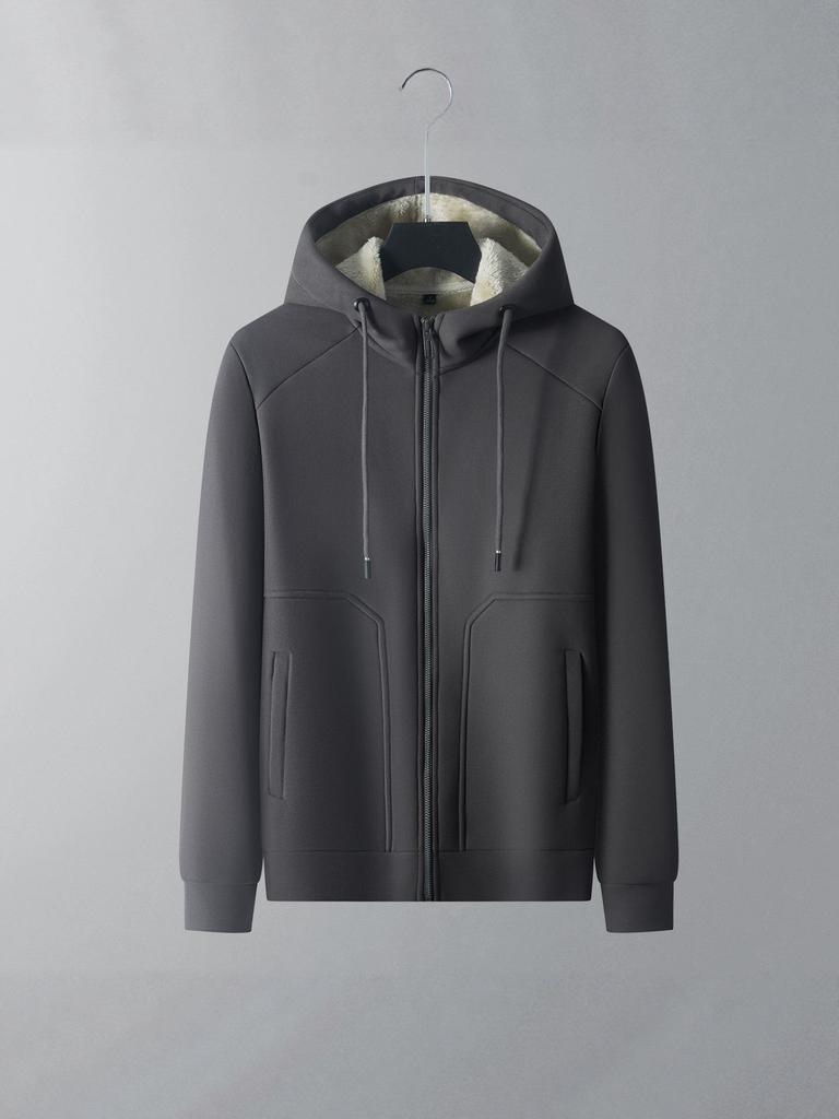 Men's Heavyweight Fleece Jacket: Casual Hooded Lamb's Wool Warm Cardigan Coat for Autumn and Winter.