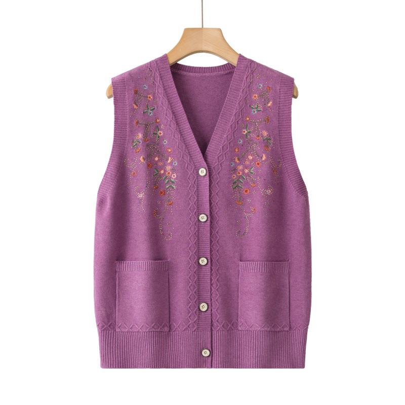 

Cozy Autumn/Winter Knitted Sweater for Middle-Aged & Elderly Women - Grandma Style Base Layer Top 4XL (130-145 lbs) фіолетовий