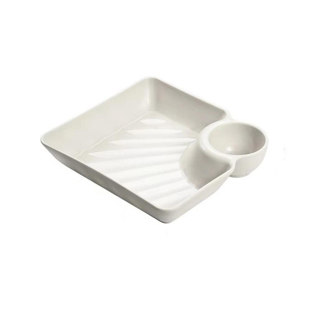 10Pcs Square Chips Dip Plates Sauce Compartment Dumpling Plate Snack Serving Dishes  Fruit Serving белый
