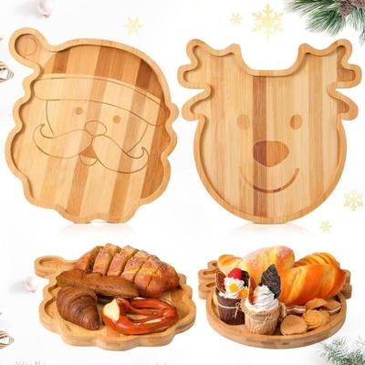 Christmas Snack Tray Santa Reindeer Bamboo Serving Platter for Candy Desserts Fruits Holiday Charcuterie Board Hostess Gifts