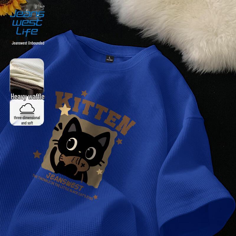 JEANSWEST LIFE Men s Waffle Knit Lazy Cat T-Shirt M