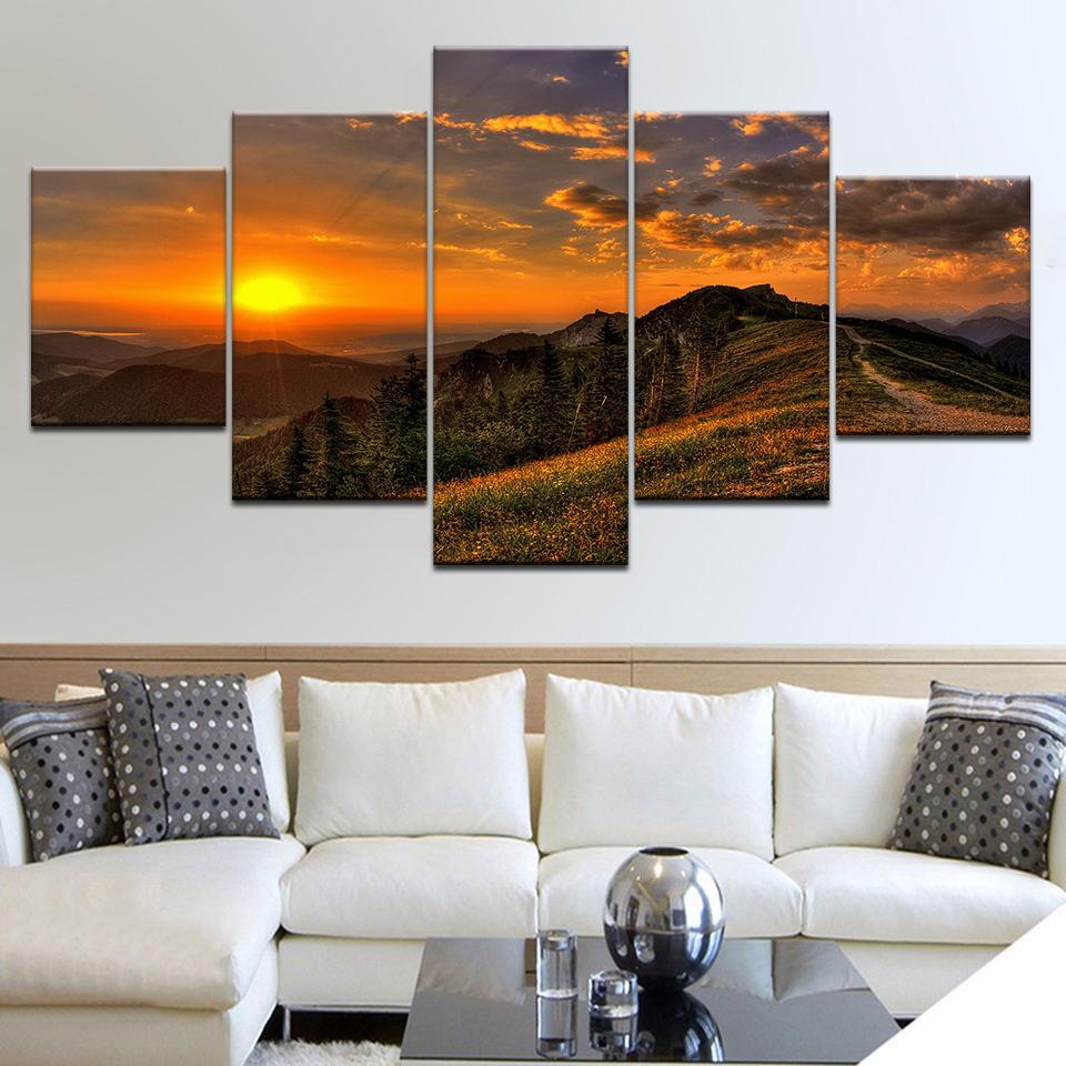 Canvas Paintings Wall Art Modern Home Decor Pictures 5 Pieces Sunset Mountains Landscape Living Room HD Prints Posters No Frame
