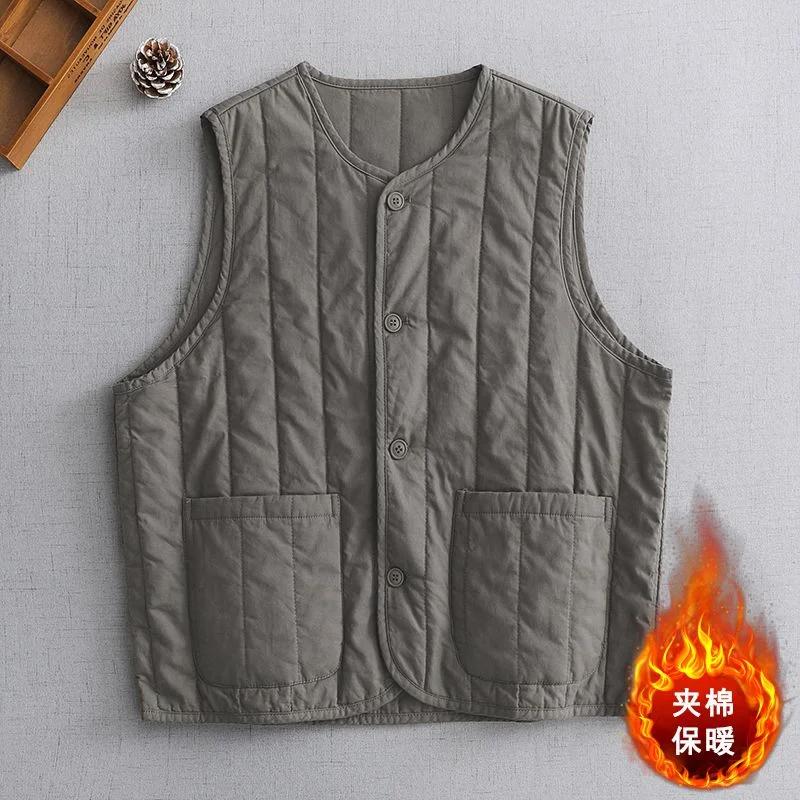 

Striped Quilted Women s Winter Round Neck Button Pocket Fashion Solid Color Versatile Casual Sleeveless Vest Top L сірий колір