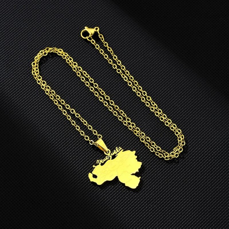 Stainless Steel Outline Venezuela Map Pendant Necklace Heart Map Jewelry