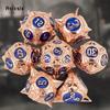 7 Pcs Copper Blue Meteor Hammer Metal Dice Solid Metal Polyhedral Dice Set Suitable for Role-Playing RPG  Board Game Card Game